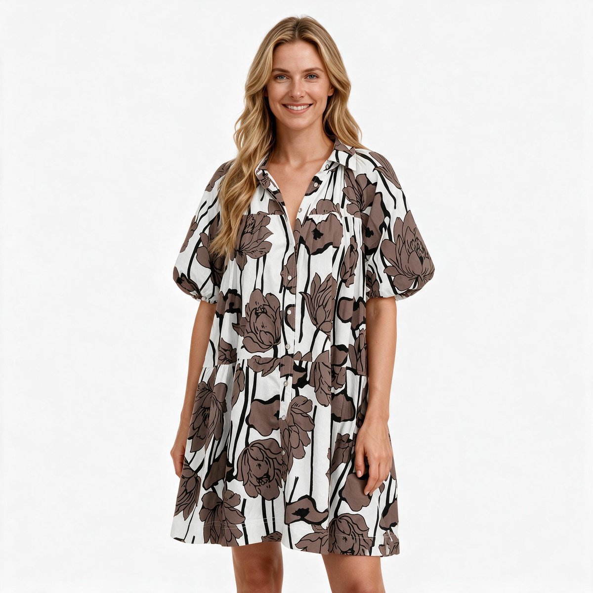 Imily Bela Dames Mini Jurk met Bloemenprint en Wijde Mouwen