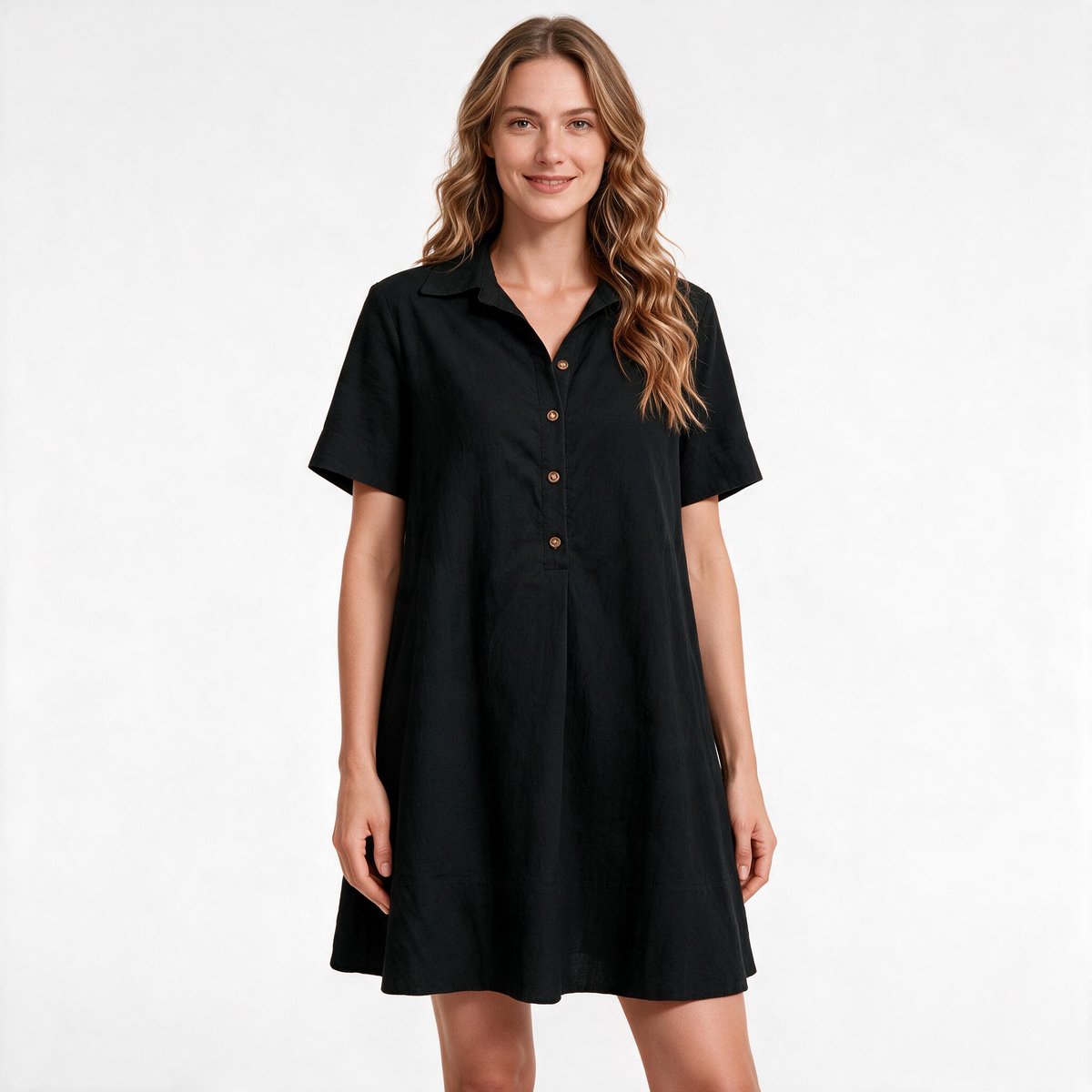 Imily Bela Dames Blousejurk met Korte Mouwen en Knopen