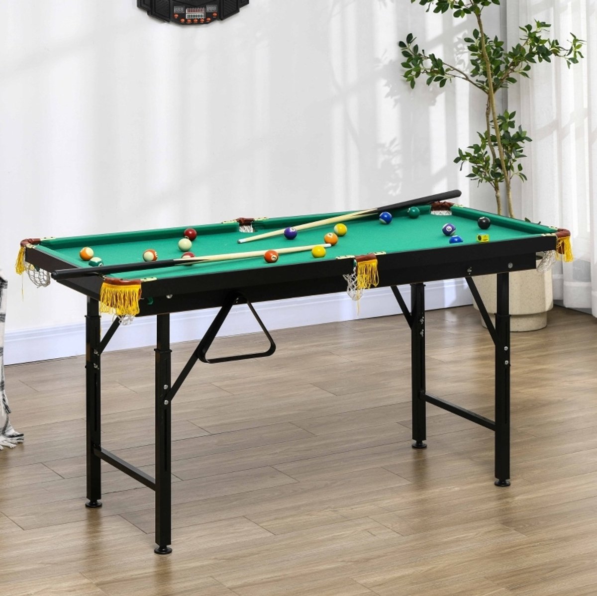 REDOM - Biljarttafel - Klapbaar en in hoogte verstelbaar - Inclusief 2 keuen, ballen, driehoek, borstel en krijt - Voor thuisgebruik - Hout - Groen - 140 x 63 x 55-75 cm