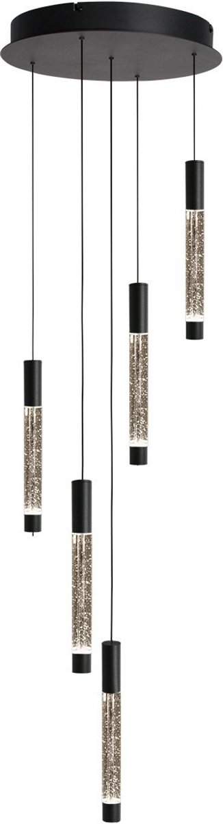 Hanglamp 5-lichts Alisio 4579ZW in zwart, handgeblazen glas, hoogte verstelbaar, Steinhauer, design armatuur voor binnen gebruik