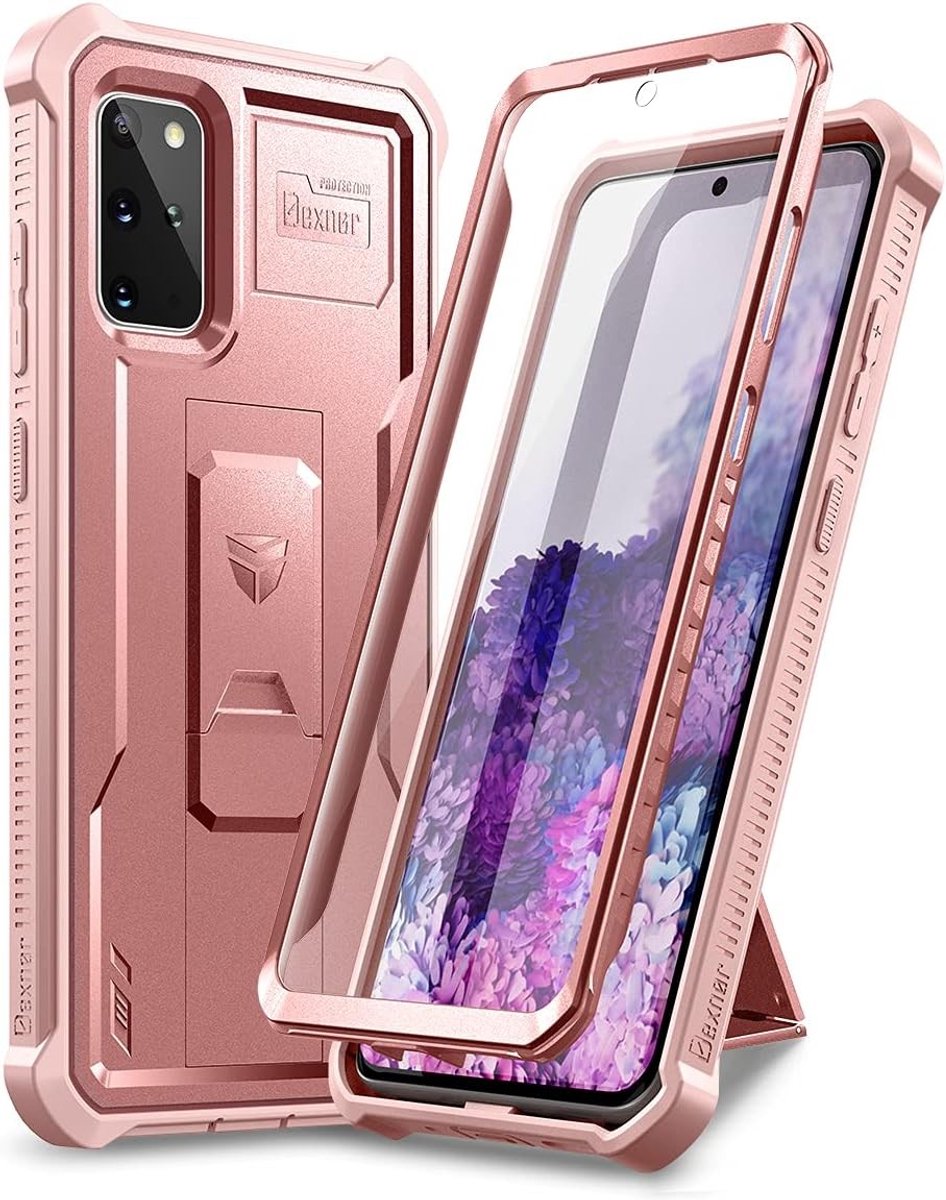 Zware Schokbestendige Hoes met Ingebouwde Schermbeschermer en Kickstand voor Samsung S20 Plus - Roze, Militaire Bescherming en Duurzaam Ontwerp