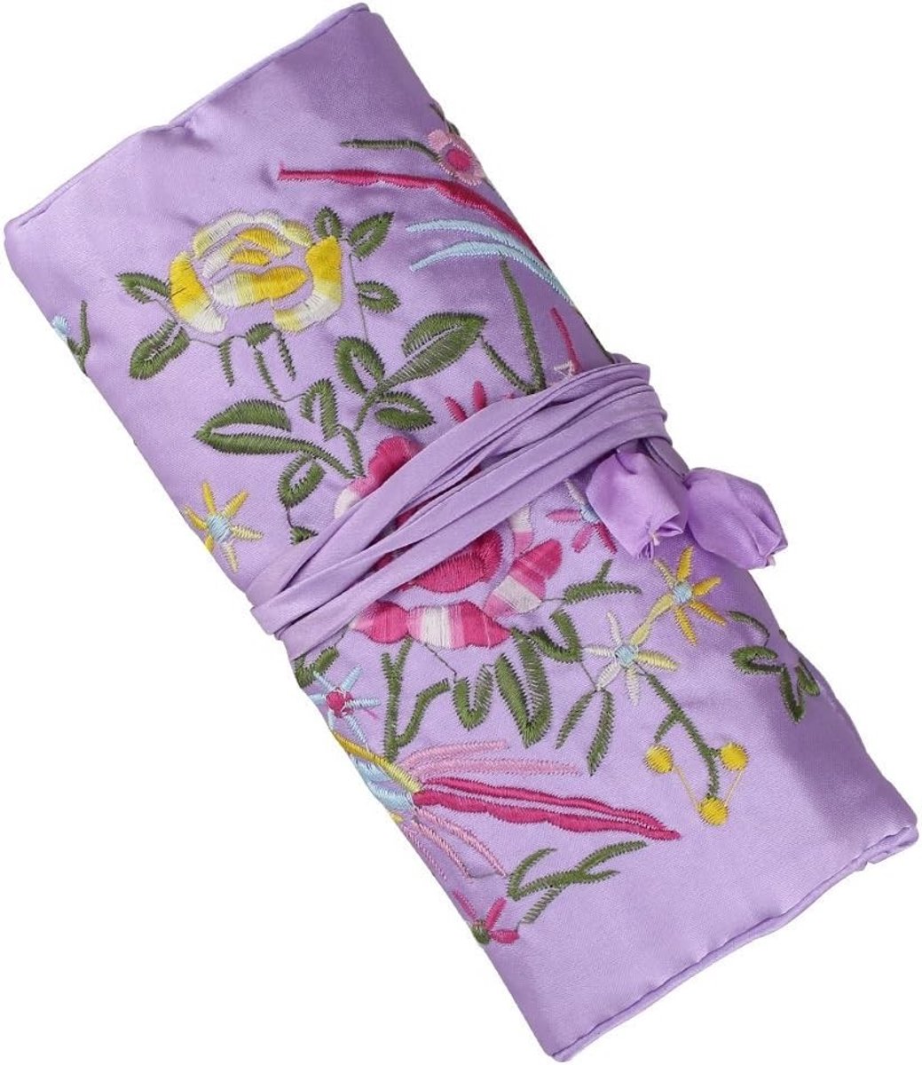 Elegante Vrouwelijke Sieraden Organizer Roltas met Brocade Borduurwerk, Vouwbare Sieraden Pouch en Retro Design voor Opberging en Reizen