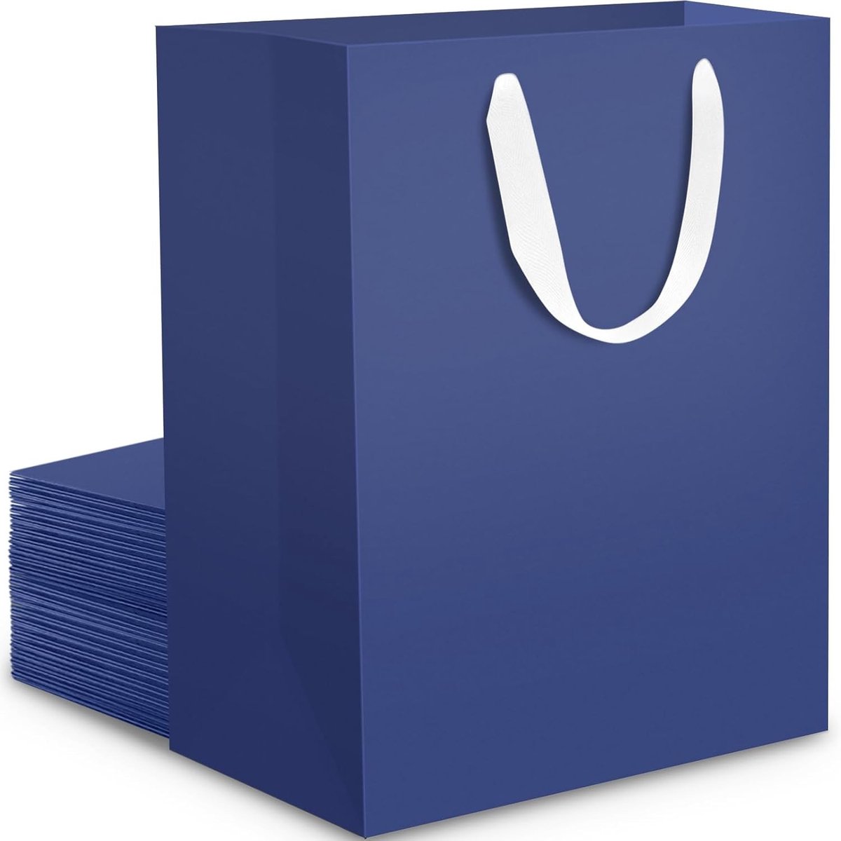20 Stuks Donkerblauwe Papieren Cadeautassen - Medium M 20x10x28cm - Feestelijke Verpakking voor Verjaardagen en Geschenken - Stevige 230GSM Kwaliteit
