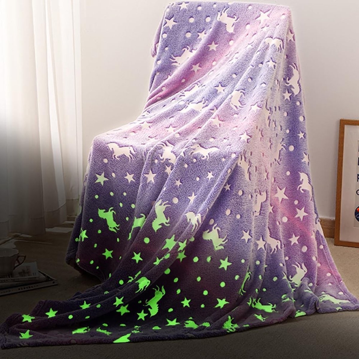 Cuddly Dekentje voor Kinderen - 200 x 150 cm, Glow in the Dark, Zacht en Fluffy Baby Dek, Perfect als Kerst- of Verjaardagscadeau, Unicorn Motief