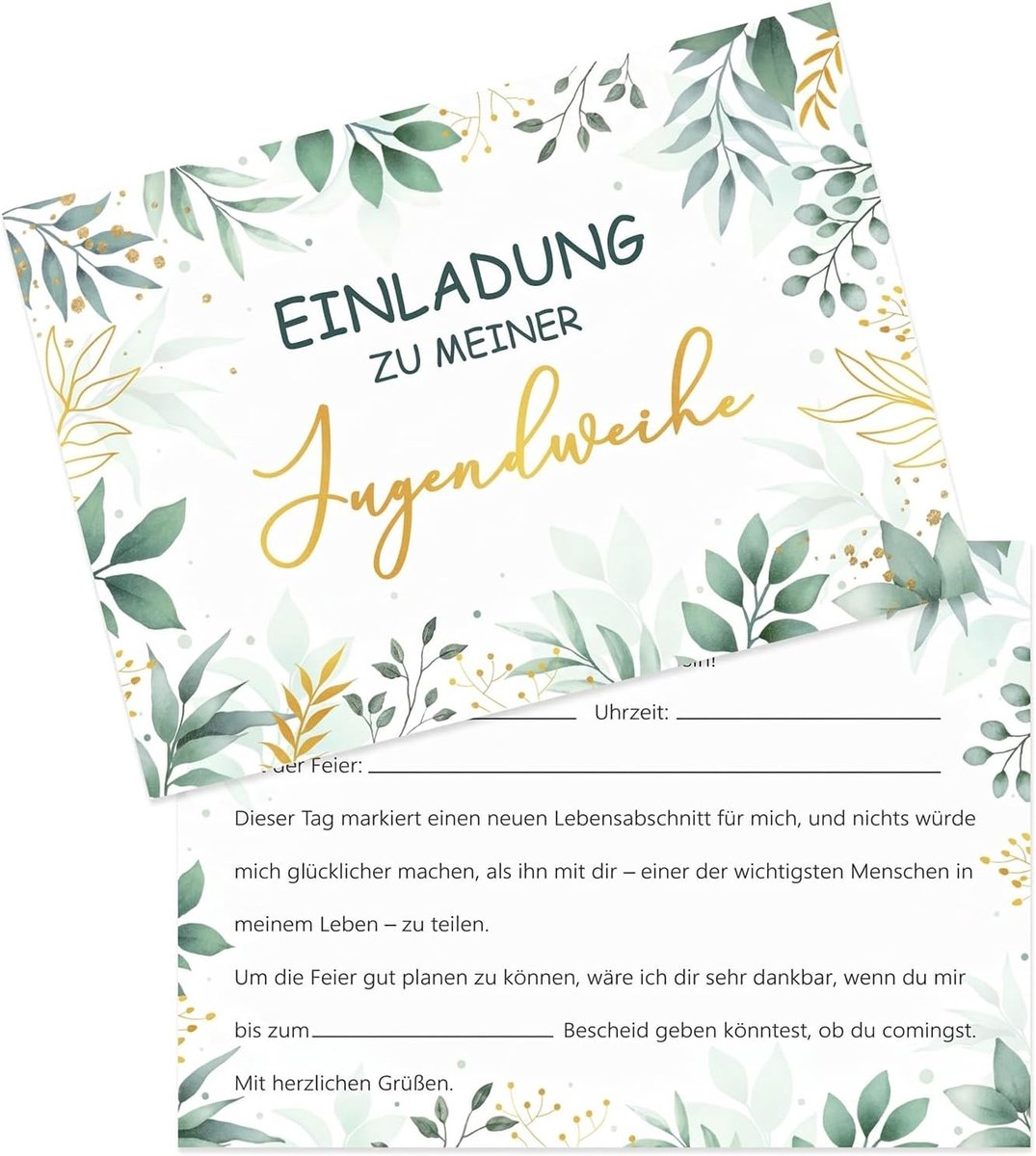 Uitnodigingskaarten voor jeugd en vormsel, 20 stuks met eucalyptusdesign voor jongens en meisjes, perfect voor feestelijke gelegenheden en vieringen