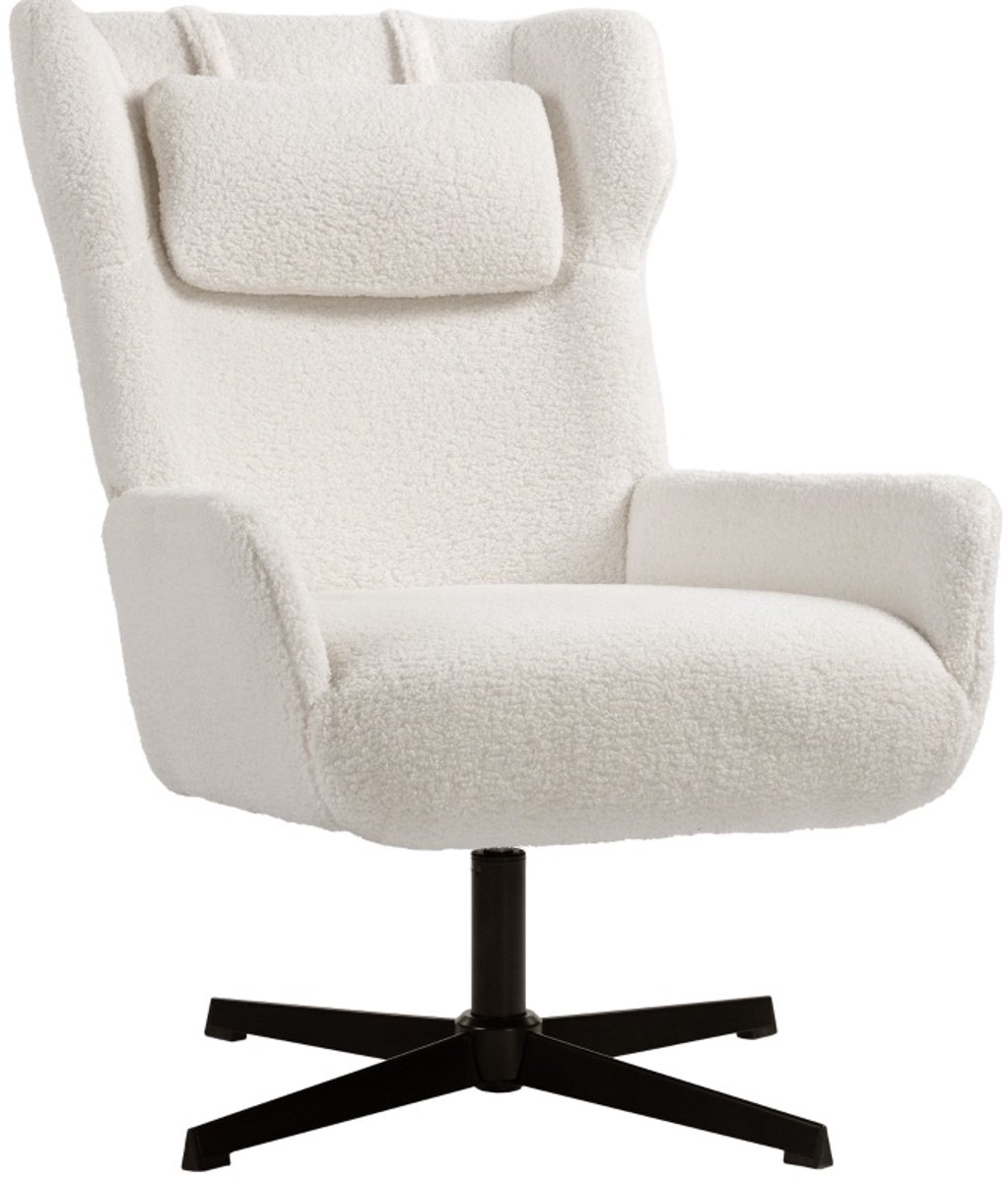 OKWISH Fauteuil – Draaibare Loungestoel Met Hoge Rugleuning En Armleuningen – Sherpa Fleece Voor Leeshoek En Woonkamer – Metaal – Crèmewit