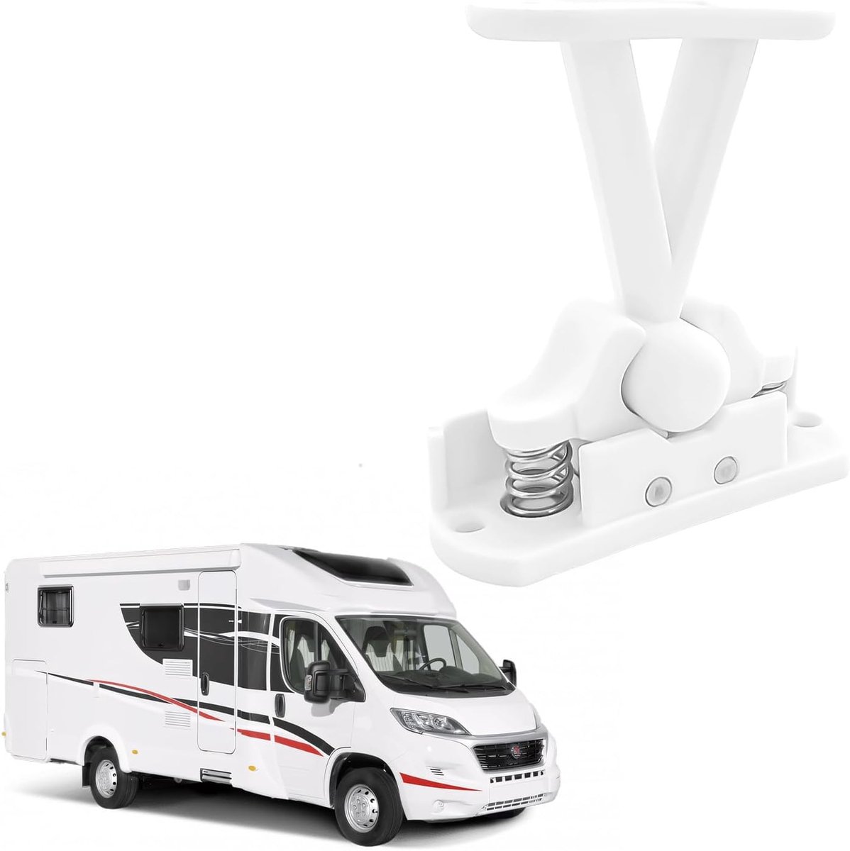 Caravan Deurhouder - Wit - 7 x 7,5 cm - Nylon met Roestvrijstalen Veer - Voor Caravans en Campers