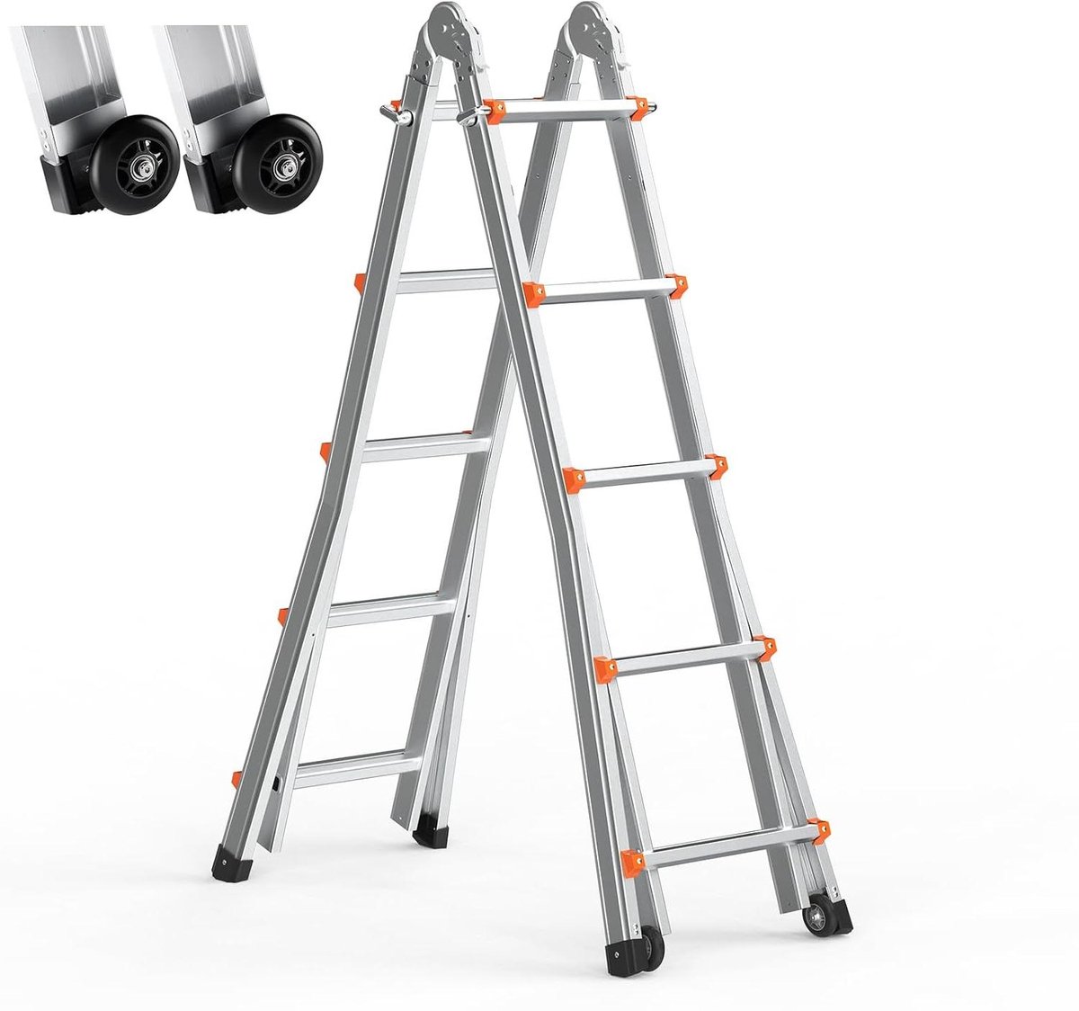 Telescopische ladder - Uitschuifbare ladder - Huis en tuin - Veilige A-frame - 5.1 meter - Zilver