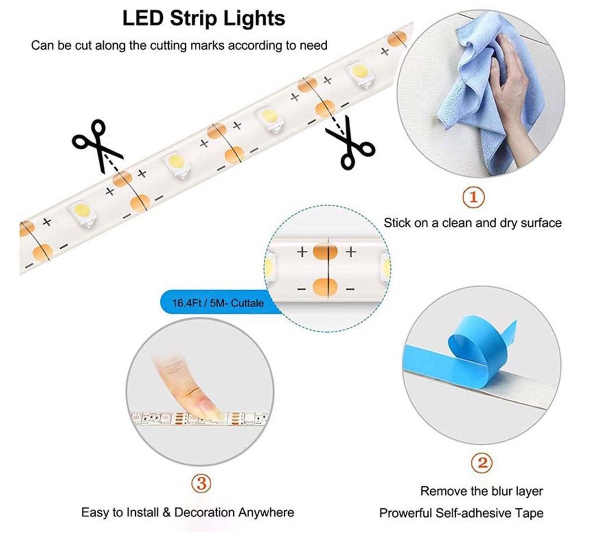 YeahBoom Ledstrip 1M, Ledstrip met 8 Modi, Flexibele Verlichte Ledstrip met Timer Afstandsbediening, Batterijgevoed - ShopVlot