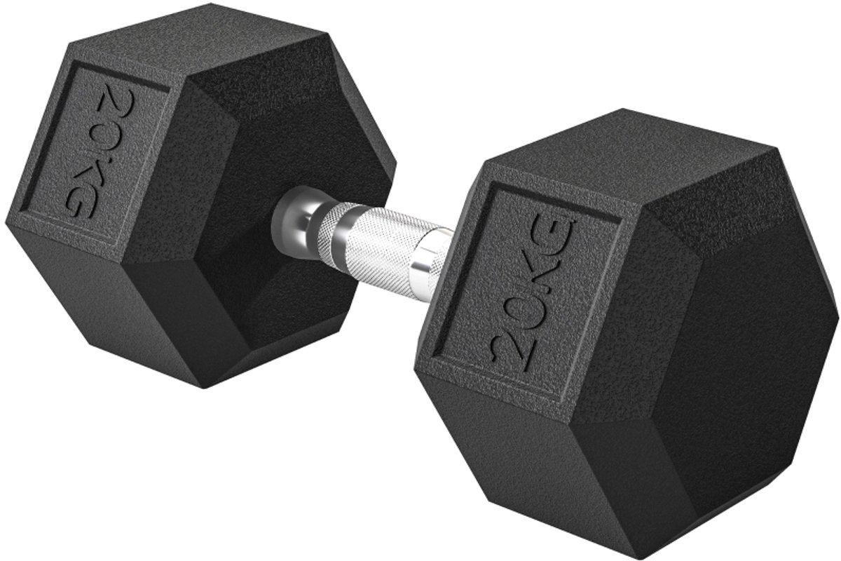 REDOM - Dumbbell - 20 kg - Hexagonaal antirol ontwerp - Geribbelde greep - Training thuis, in de fitnessruimte of op kantoor - Gietijzer - Zwart - 35,6 x 16,6 x 16,6 cm