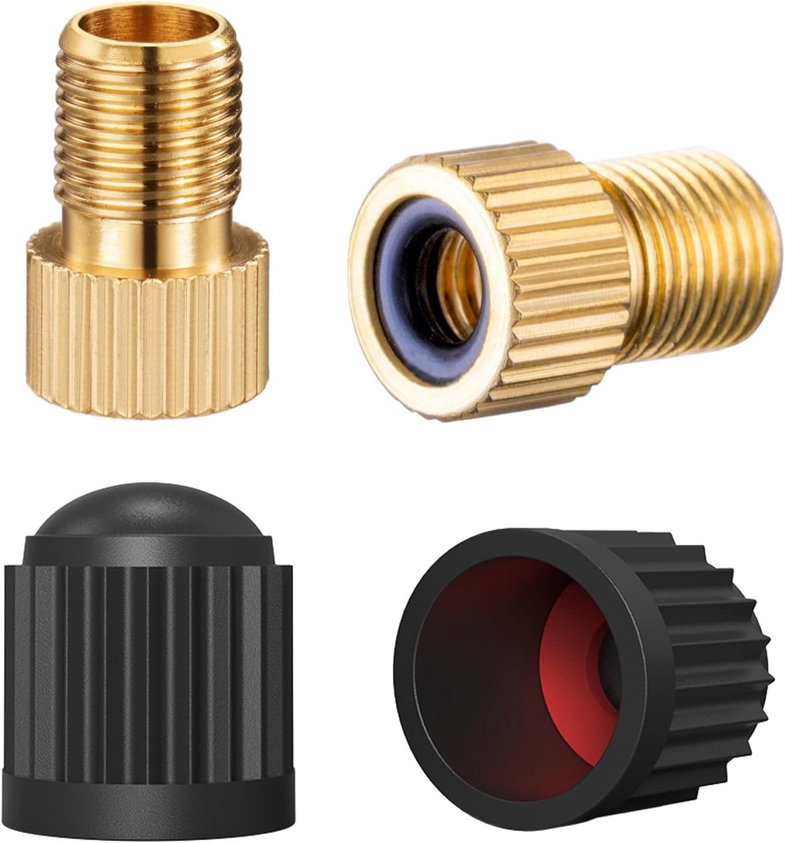 Fiets Ventieladapter - Goud met Zwarte Dop - Voor Presta naar Schrader - Duurzaam Messing - Voor Fietsen en Mountainbikes