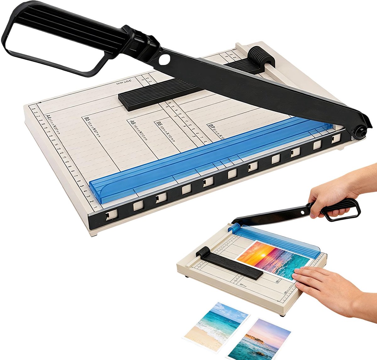 Famanu – A4 papiersnijder van metaal, handmatige hefboomsnijder met 5 mappen, ideaal voor foto's, kaarten en papier, perfect voor kantoor, thuis of school