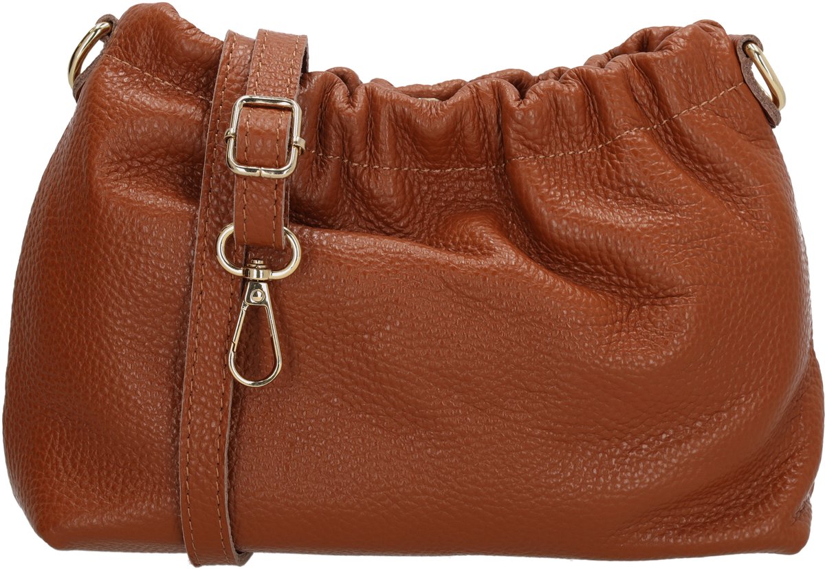 Charm London Vittoria Crossbodytas - Damestas - Schoudertas - Drukknoopsluiting - Verstelbare Schouderband - Afneembare Schouderband - Leren Dames Tas - Cognac