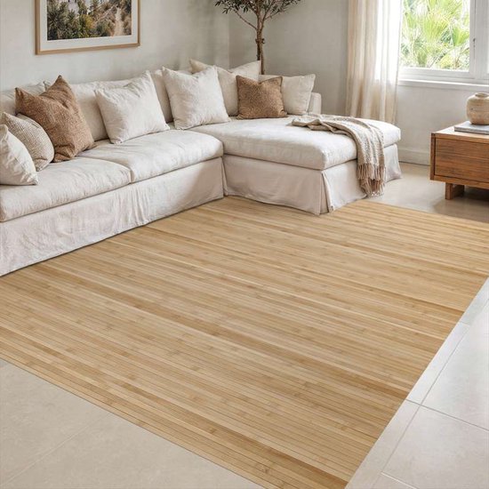 Storesdeco natuurlijke bamboe vloerkleed, antislip – grijs lichtbruin,50 x 200 cm — afbeelding 4