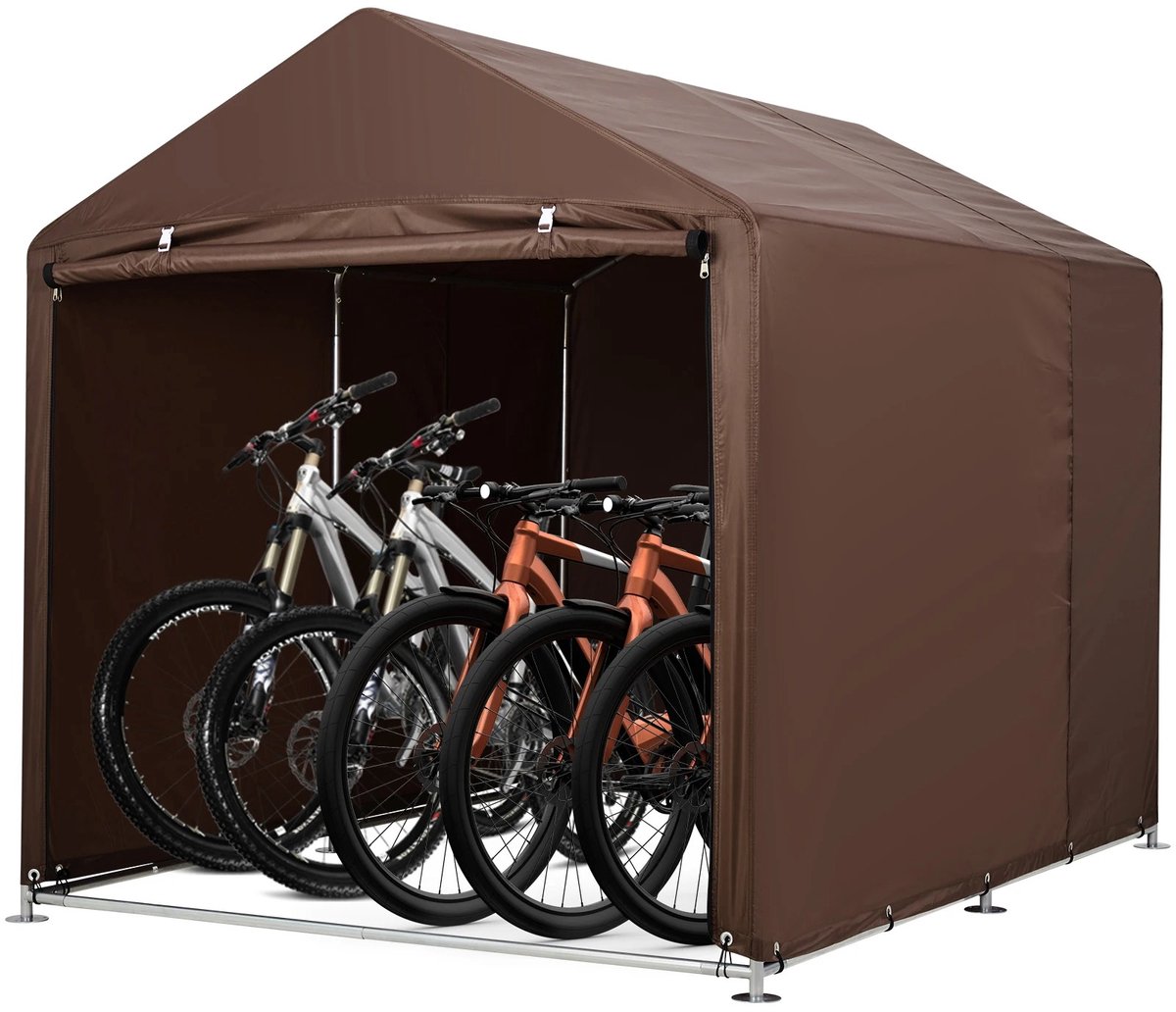 RosaBloom Opbergtent voor buiten - Garagetent - Fietsentent - Duurzame stoffen hoes - Stevig gegalvaniseerd stalen frame - 159x219 cm - Bruin