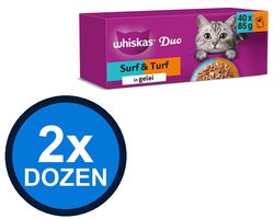 2x Whiskas - 1+ Pouch Adult Gelei Duo Surf & Turf Sel Multipack (40x85g) - Kattenvoer Natvoer - 3.4 kg