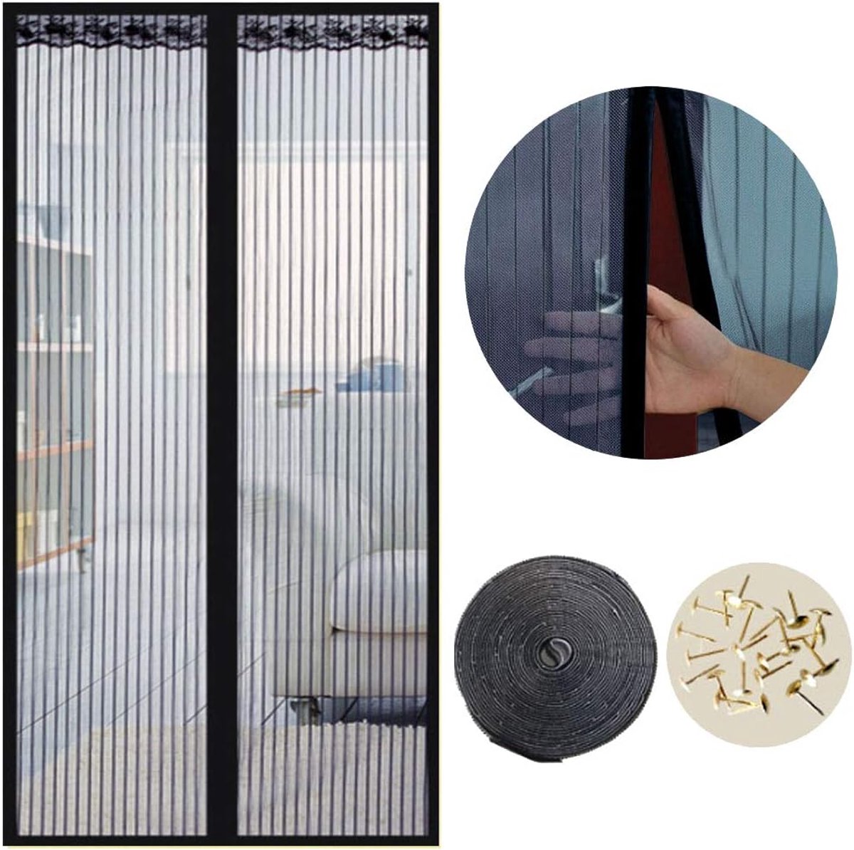 YAGXIG Magnetisch muggenwerend gordijn - Geschikt voor deuren - 90x210 cm - Insectenwerend - Met magneet - Automatisch sluitend - Geen boren nodig - Geschikt voor schuifdeuren/balkons/terrassen (zwart)