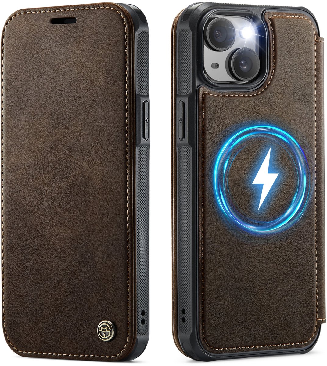CaseMe Hoesje - Geschikt voor iPhone 14 Hoesje - CaseMe 053 Slim Book Case - MagSafe Compatible - Bruin