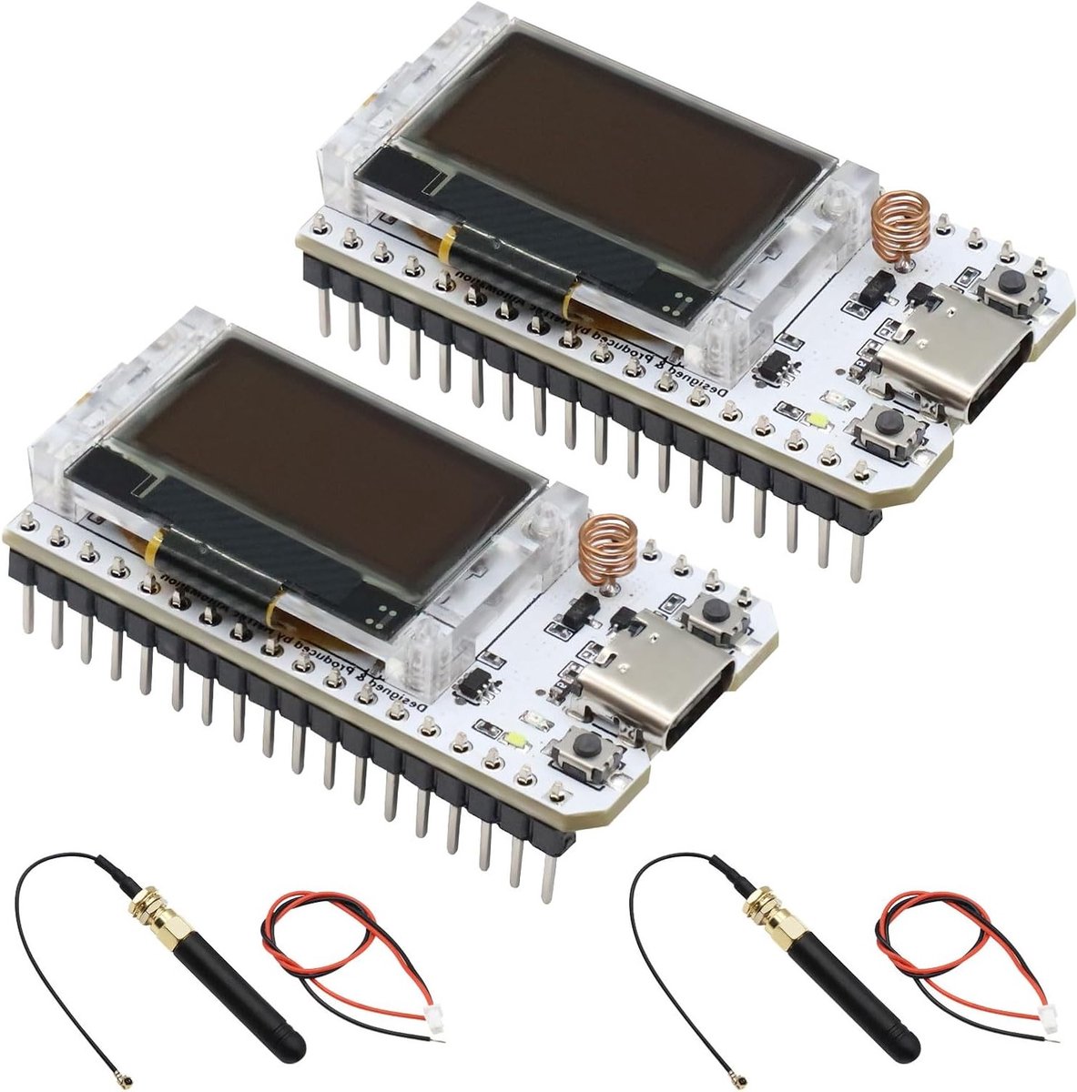 ESP32 Ontwikkelbord met LoRa V3, OLED Display en Antenne, Dual-Core IOT Module 240MHz voor Arduino, Bluetooth en WiFi (2 Stuks)