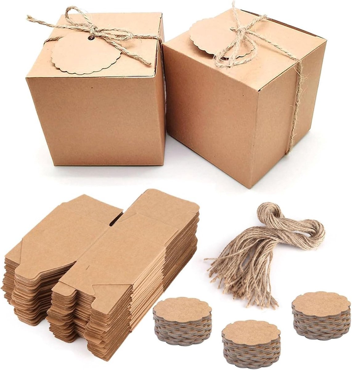Cadeauverpakkingen van Kraftpapier 5 x 5 x 5 cm - Herbruikbare Kartonnen Dozen met Deksel voor Bruiloft, Feest en Kerstmis