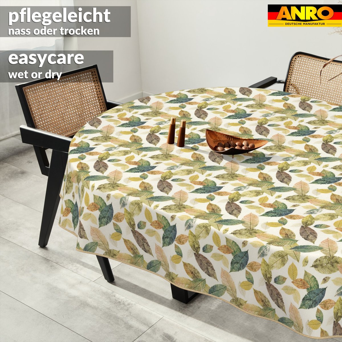 ANRO Tafelkleed Bloemen en vogels Beige Ovaal 160x140cm Met sierband Afwasbaar Waterafstotend