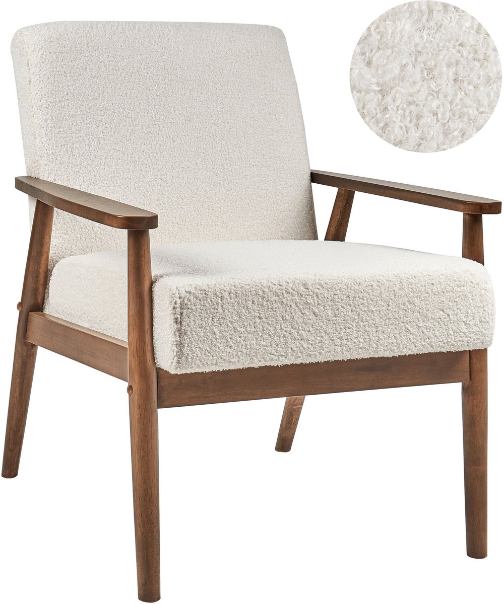 ESRUM - Fauteuil - Gebroken wit - Bouclé/Donker hout