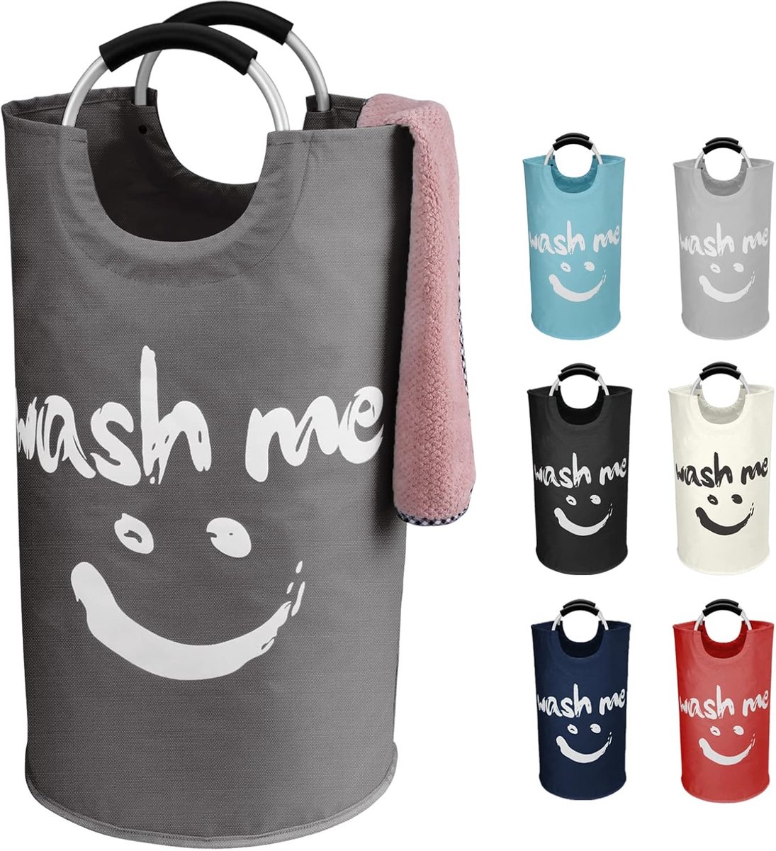Thijox - Opvouwbare Wasmand - Grote Waszak met Smiley Gezicht - Handvat - Vrijstaande Wasverzamelaar van 600D Oxford-Stof - Draagbare Wasmand voor Sla