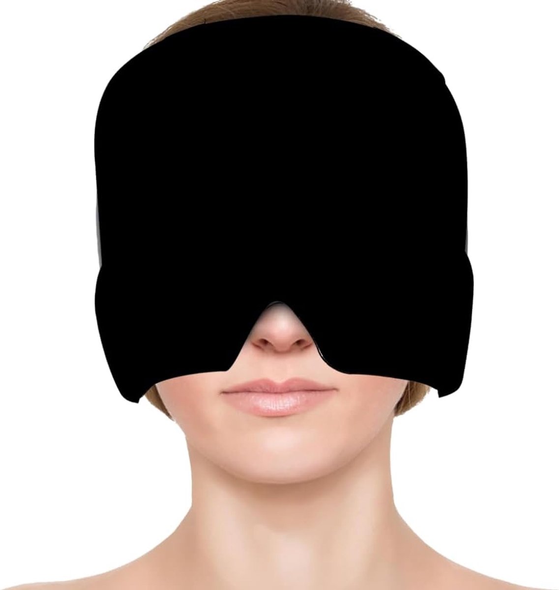 Thijox - Migraine Masker Koelmasker Slaapmasker voor Hoofdpijn en Zwollen Ogen - Verkoelend Hoofdpijnmasker met Lycra en Gel - Zwart - 360 Graden Onts