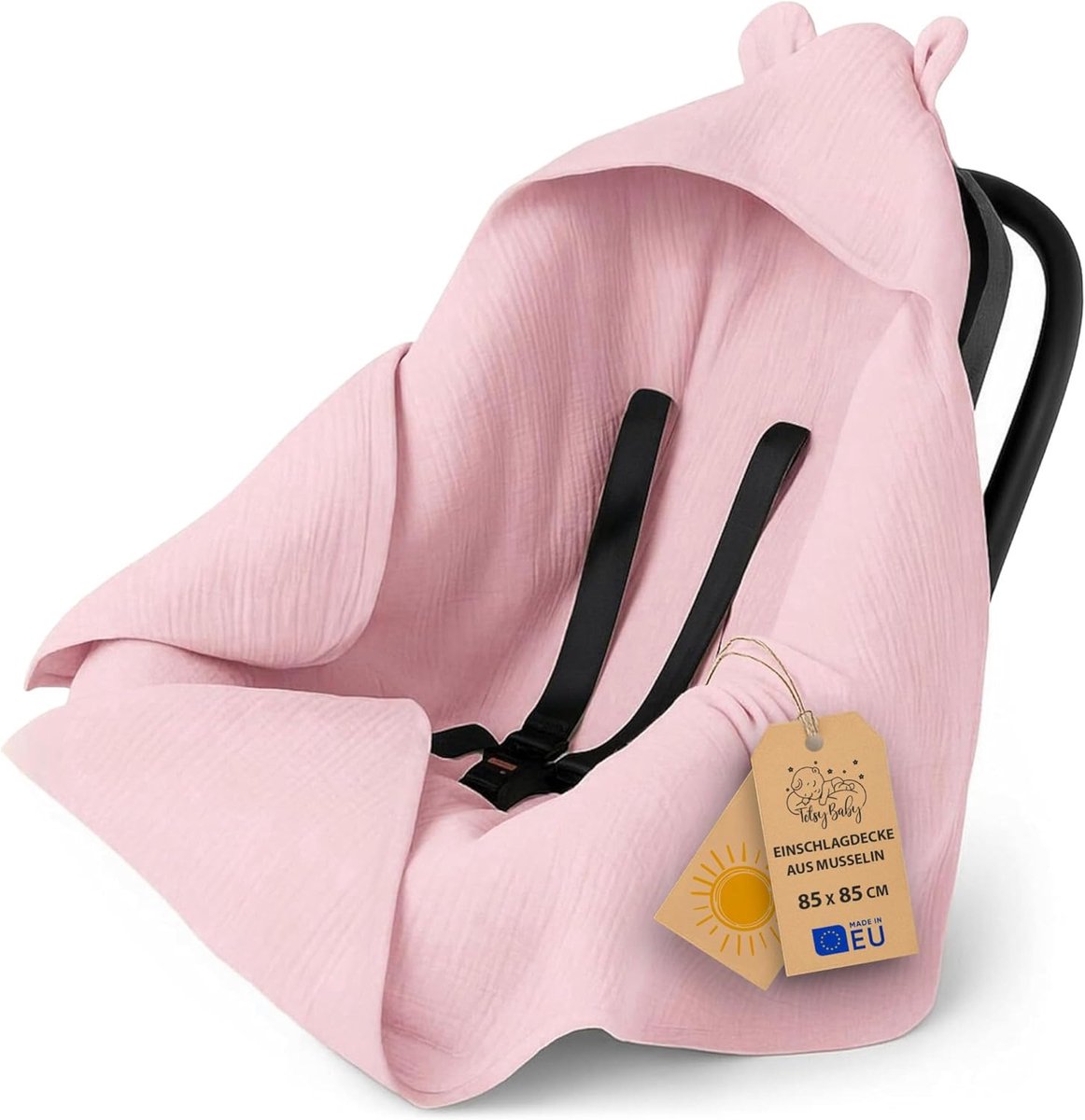 Thijox - Mousseline Babydeken 90x90 cm - Ademend Inbakerdeken voor Autostoel en Kinderwagen - Temperatuurregulerend met Capuchon - Ideaal voor Zomer -