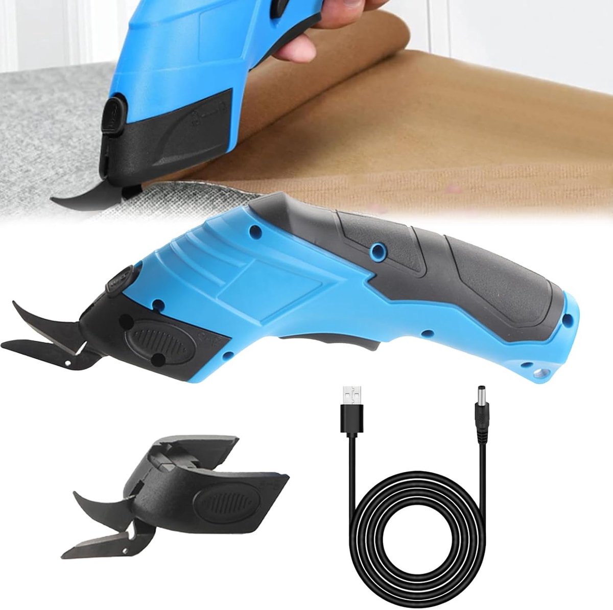 Thijox - Elektrische Schaar 3,6V 1500mAh Draadloze Naaischaar Papiersnijder Multi Cutter voor Papier Karton Tapijt Leer Vilt met 2 Messen