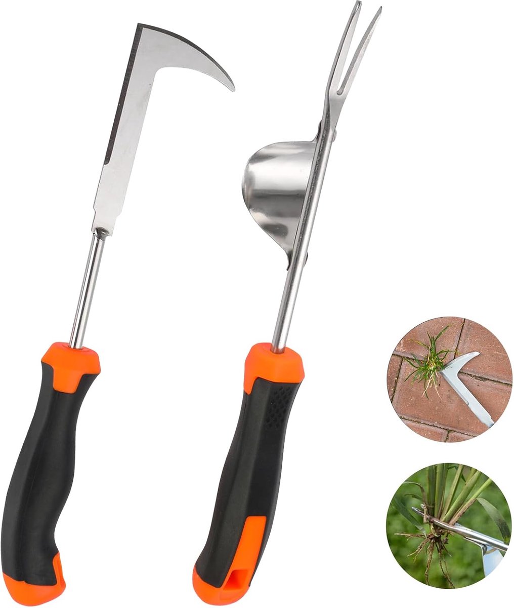 Thijox - Onkruidmes 2-delige set Roestvrij staal Onkruidsteker Ergonomisch Handvat Wortelsteker Tuingereedschap voor Wieden, Verplanten, Ontwortelen e