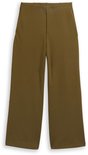 Olijfgroene culotte met wijde pijpen, hoge taille en steekzakken, plat gelegd.