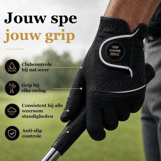 KingsGolf Regen Golfhandschoenen S - Paar Golfhandschoenen voor Nat Weer - Microfiber Grip Palm - QuickDry Ademend Materiaal - Zwart — afbeelding 3