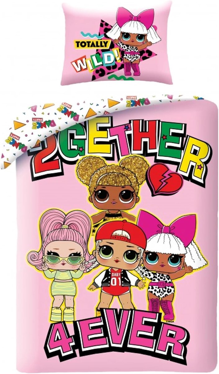 SnelShoppen - L.O.L. Kinderen Dekbedovertrek Set 140x200 cm + Kussensloop 70x90 cm, Katoen, Oeko-Tex, Reversible Design met Unicornthema, Perfect voor