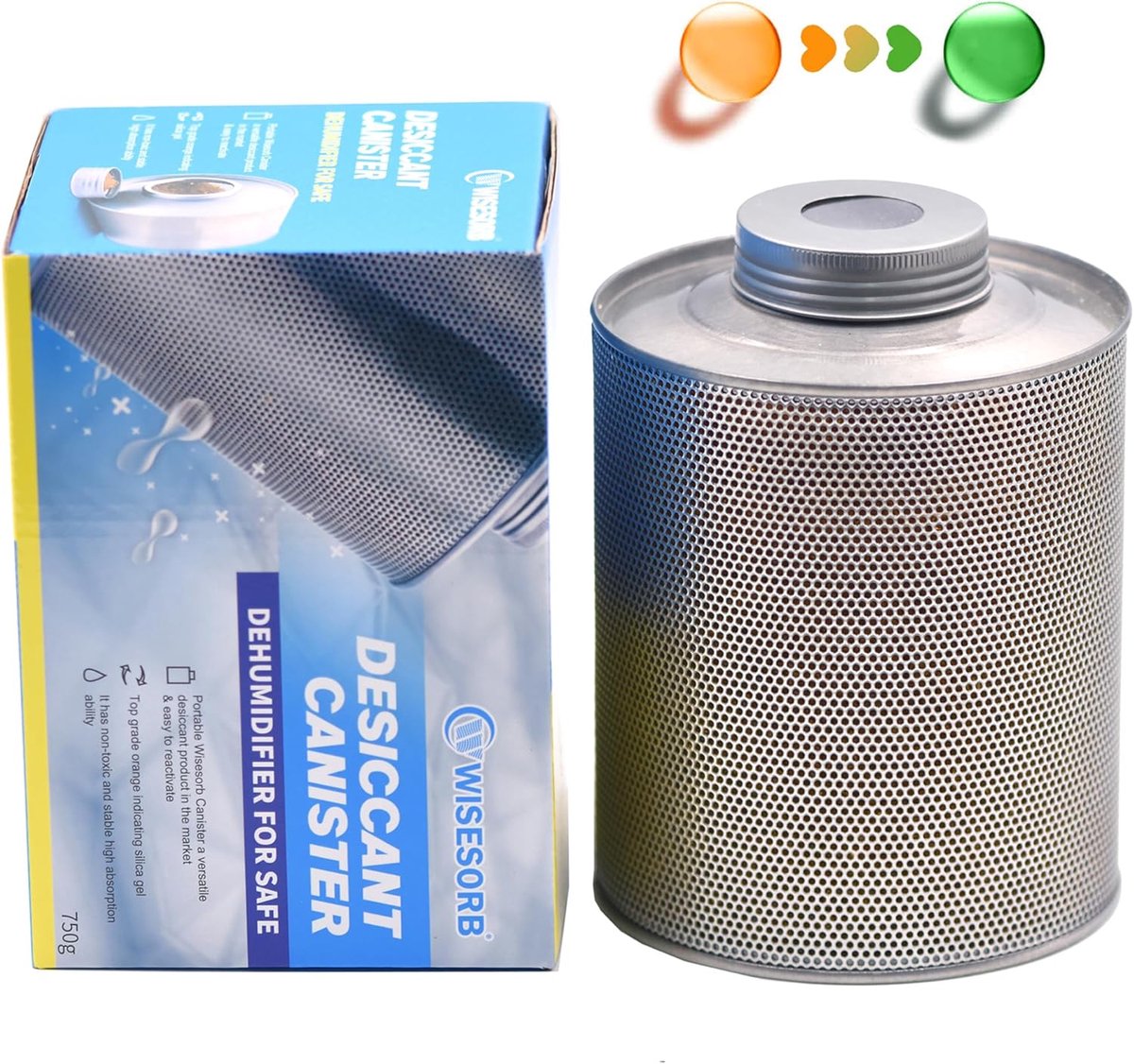 Thijox - WiseSorb 750g Herbruikbare Silicagel Ontvochtiger met Kleurindicator Oranje → Groen - Effectieve Vochtbescherming voor Kluizen, Kasten, Campe