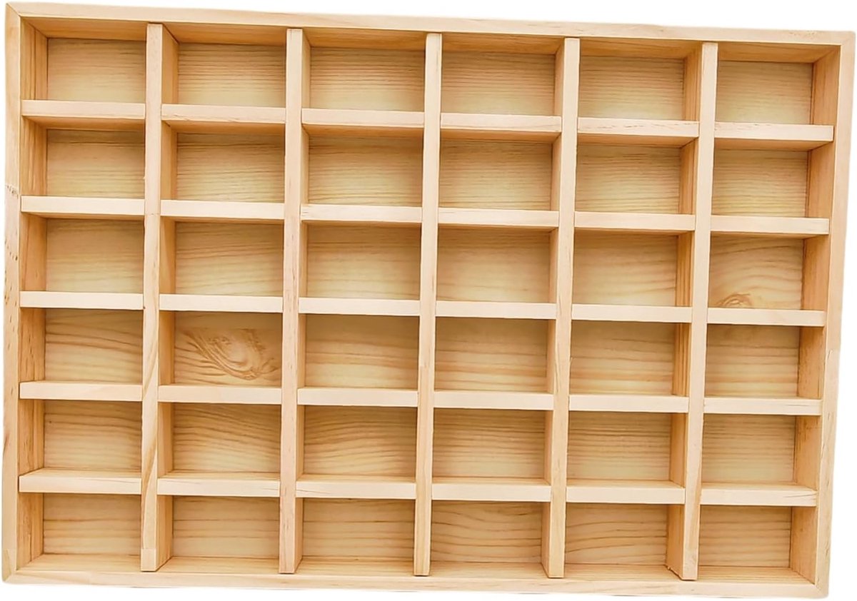 Thijox - Houten Opbergdoos met 36 Vakken, Sokken- en Ondergoed Organizer, Houten Dienblad voor Sieraden en Verzamels, Ideaal voor Thuis, Kantoor, 35x2