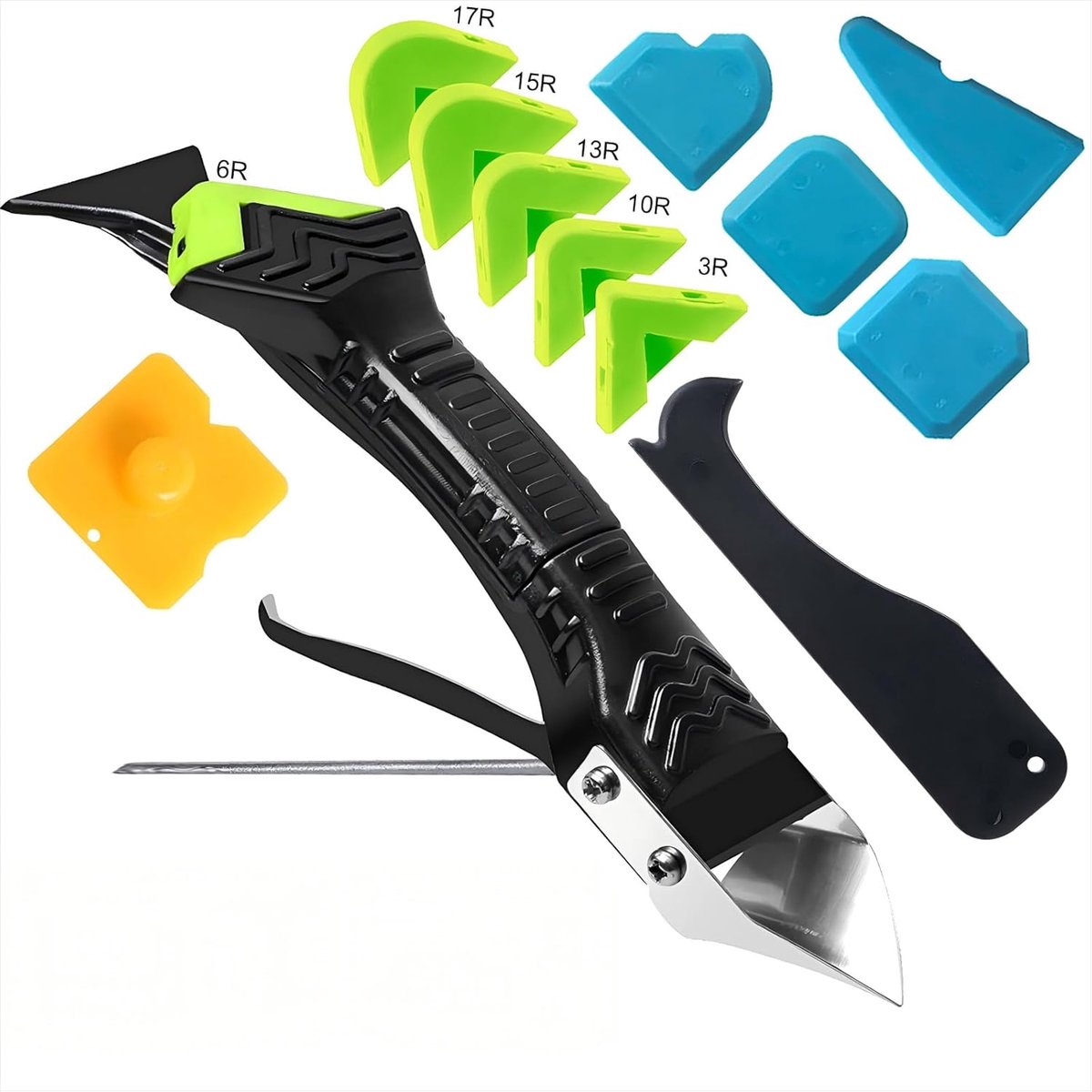 Thijox - Siliconenverwijderaar 5-in-1 Set met 6 Verwisselbare Siliconenpads - Voegenkrabber, Afdichtingsdoppen voor Keuken, Bad, Vloer, Gootsteen, Raa