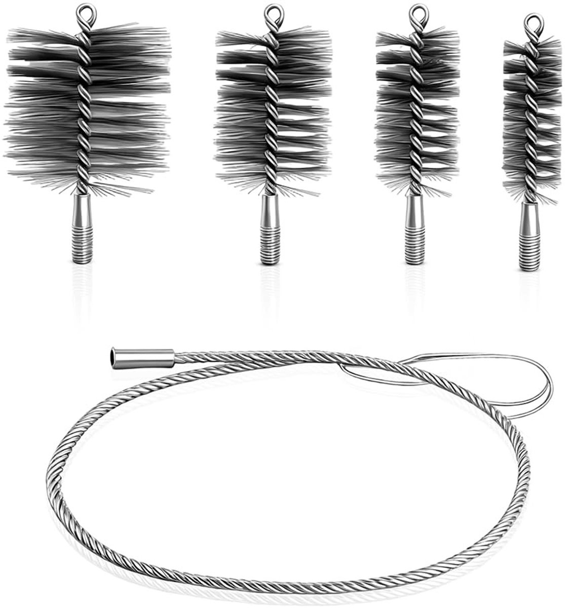 Dailygoods- Kachelpijpborstelset - 4 x Schoorsteenvegerborstel - Roestvrijstalen Softbar -