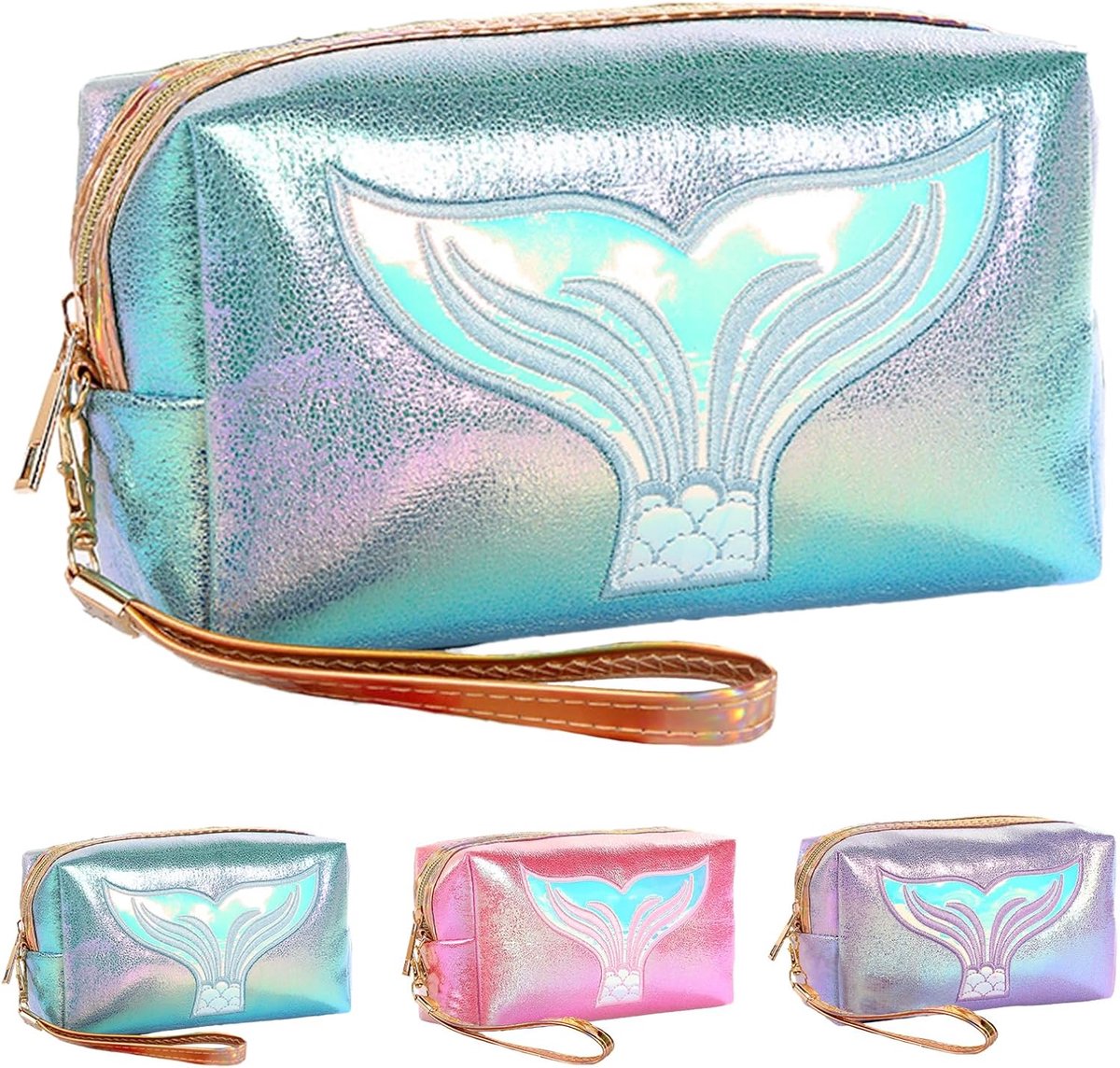 Thijox - Zeemeermin Cosmeticatas Dames en Meisjes, Waterdichte Toilettas met Ritssluiting, Cosmetica Organizer voor Feest, Camping en Reizen, Blauw