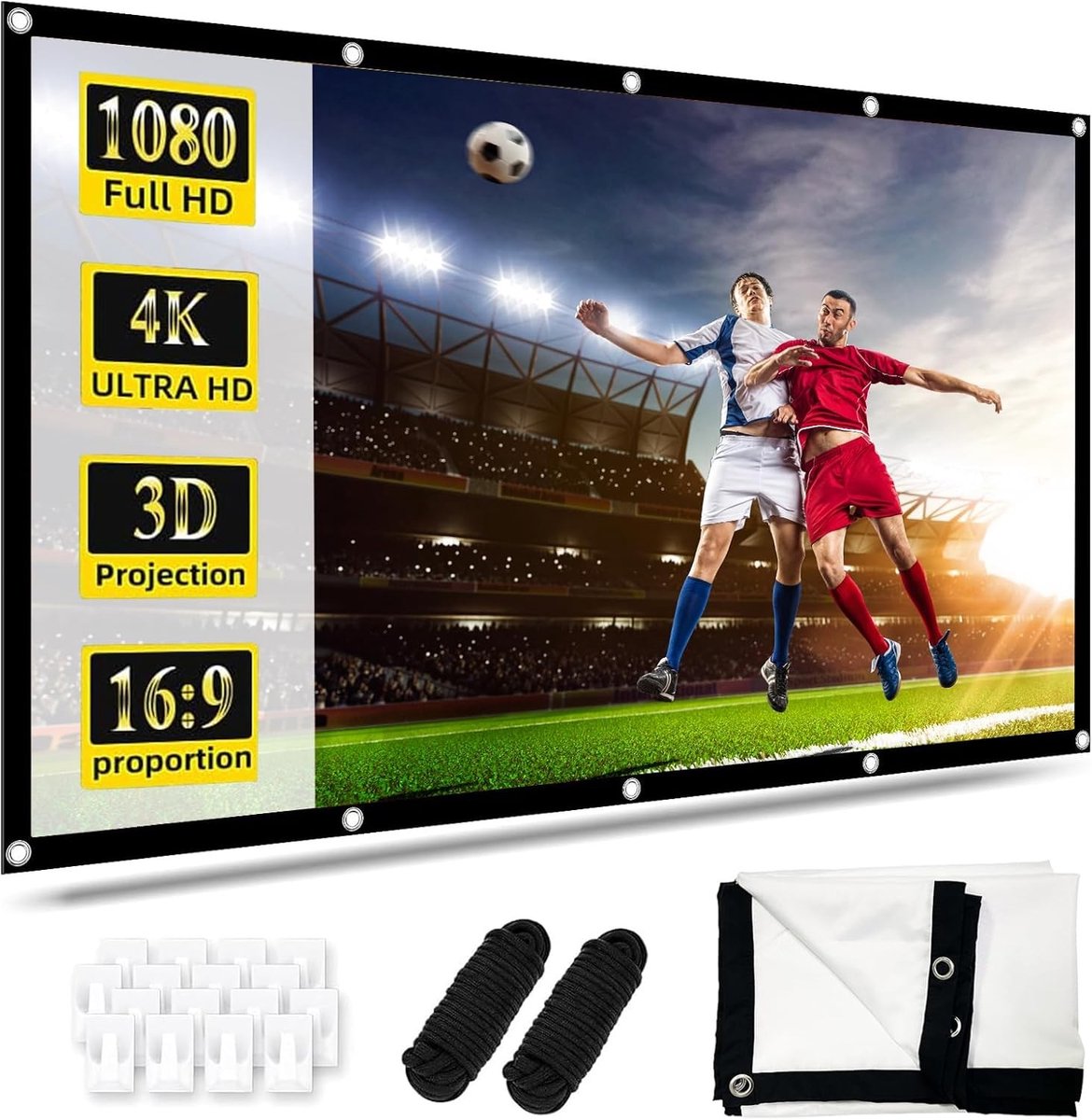 Grote 120 Inch Vouwbare Projectiescherm voor Full HD en 4K - Dubbelzijdig, Antikreuk en Geschikt voor Buitenbioscoop en Thuisbioscoop met Haken en Touwen