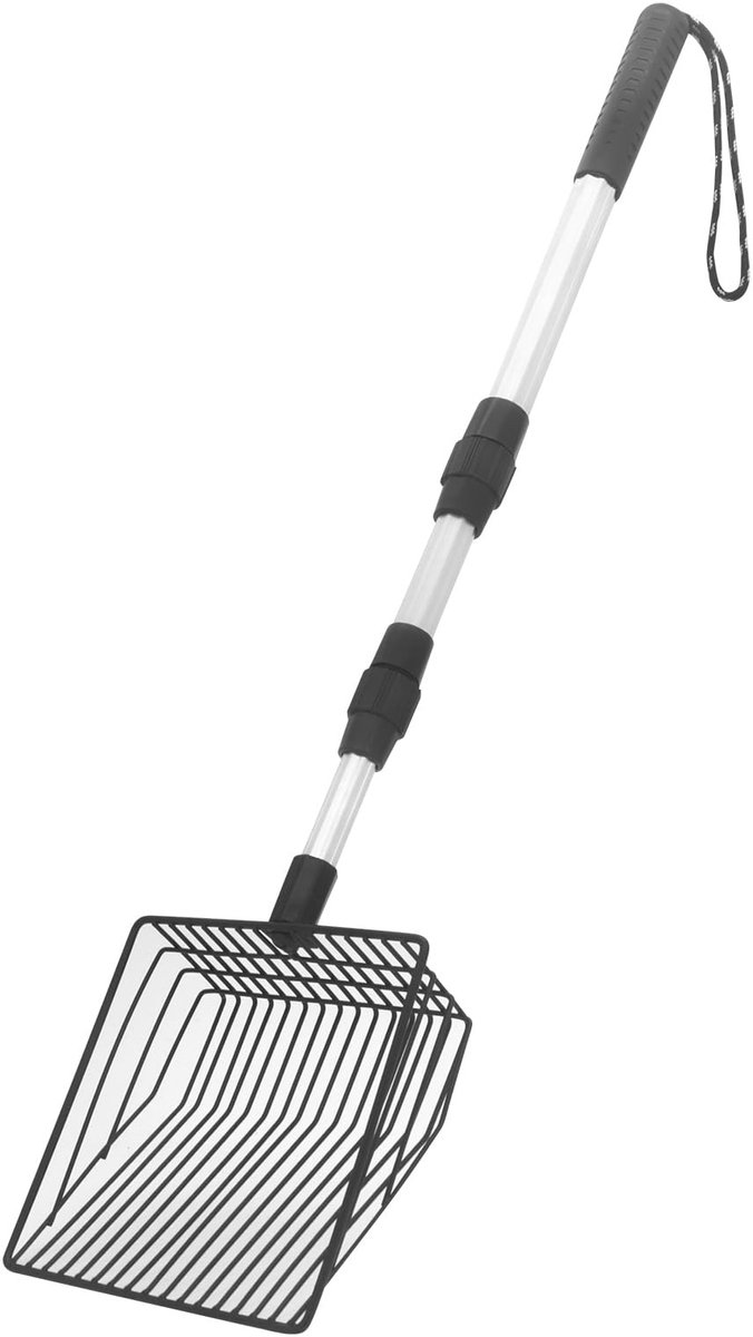 Dailygoods - Kattenbakschep, 33-104cm Verstelbare Metalen Kattenbakschep met Diepe Schep, Lange Steel, Kattenbakschep met Rubberen Antisliphandvat