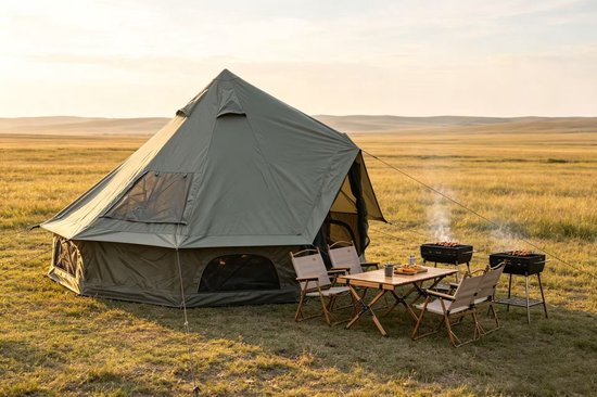 Kloktent Bell Tent - Familiekamperen - Schoorsteenaansluiting - Voor 3-4 personen - 4-seizoens warme tent - Diameter 3 meter — afbeelding 5