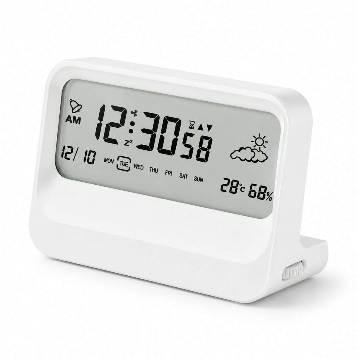 VHV - Digitale Wekker met LCD Display - 3 Alarmen, Visuele 60 Min Timer, Temperatuur en Luchtvochtigheid - Wit