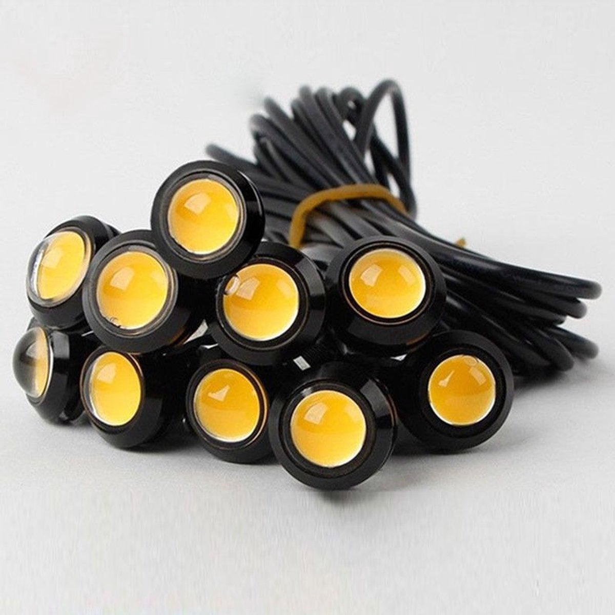 Eagle Eye LED-lampjes - 18mm ultradun doe-het-zelf zwarte behuizing geel richtingaanwijzer dagrijverlichting geschikt voor auto motor vrachtwagen boot