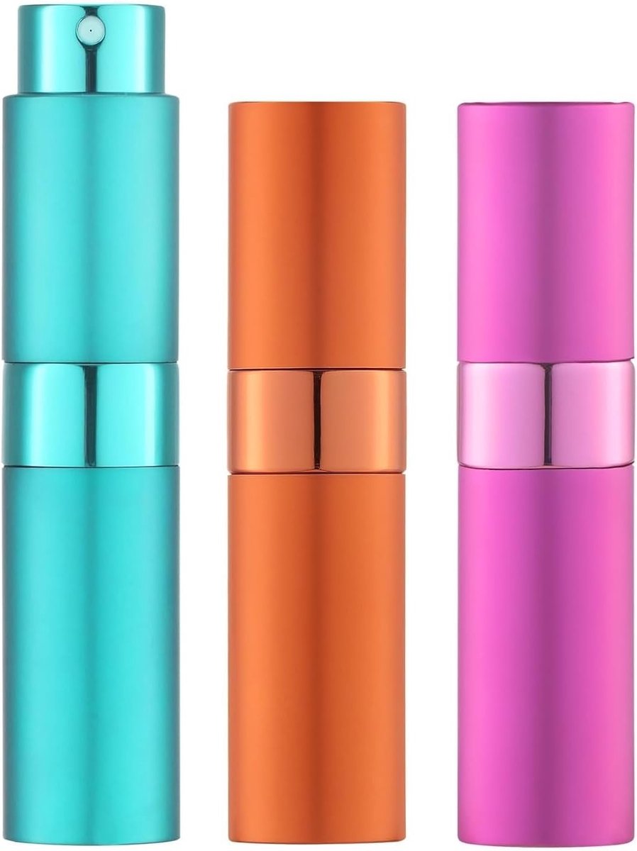 Herbruikbare parfumatomizer set van 3 - 10ml aluminium reisflessen voor handtas, make-up tas en onderweg met pouch, trechter en pipet