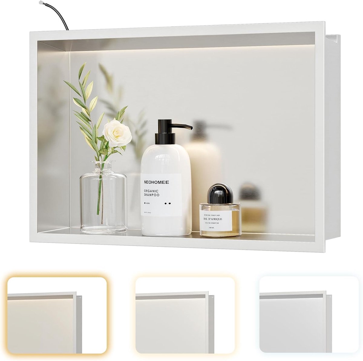Wandnis Douche - Roestvrij Staal - 45 x 30 cm - Met LED-verlichting en Kleurtemperatuurinstelling - Voor Badkamer