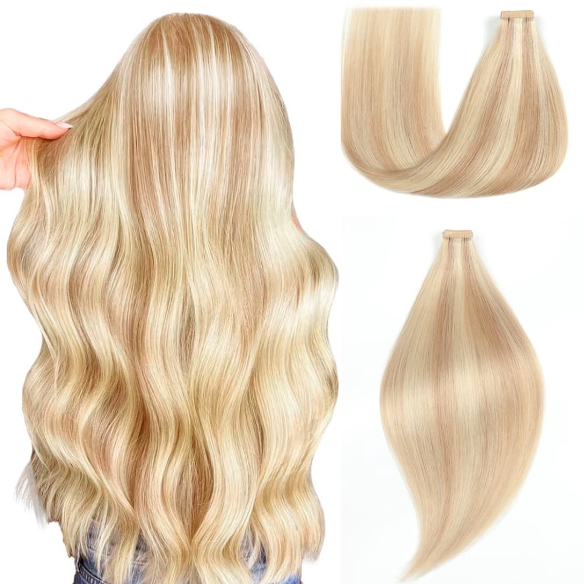 Elzusha - Tape Extensions Echte Haar - 20 Stuks van 35cm - Asblond