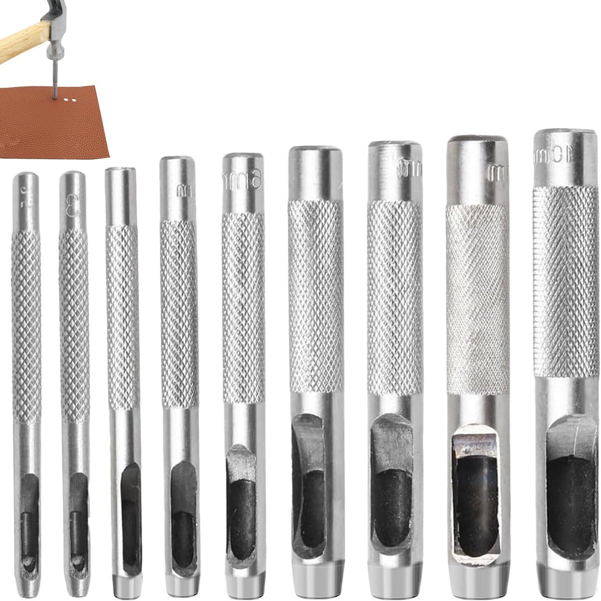 Elzusha - 9-Delige Leren Perforator Set met Hoogwaardige Carbon Staal