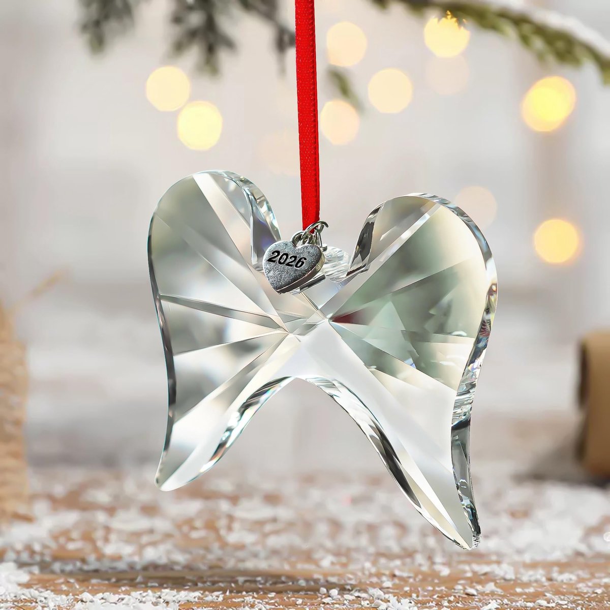 Elzusha - Kristallen Engel Vleugels Ornament met 2024 Gravure voor Kerstdecoratie