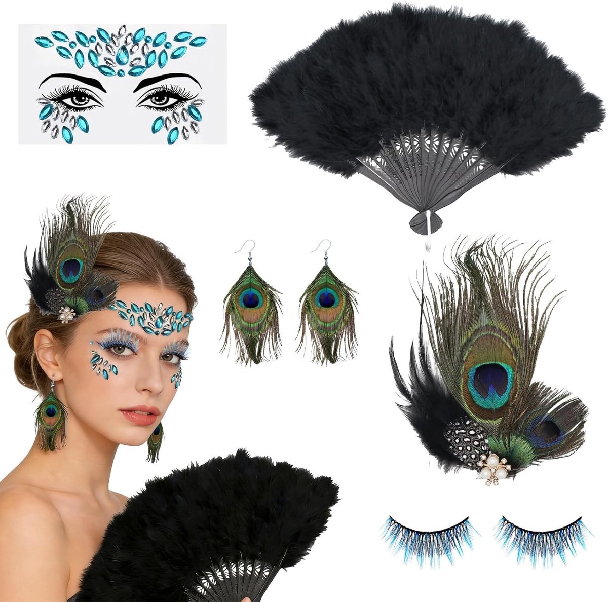Kostuum voor dames en meisjes met kleurrijke veren voor herfst en carnaval vieren